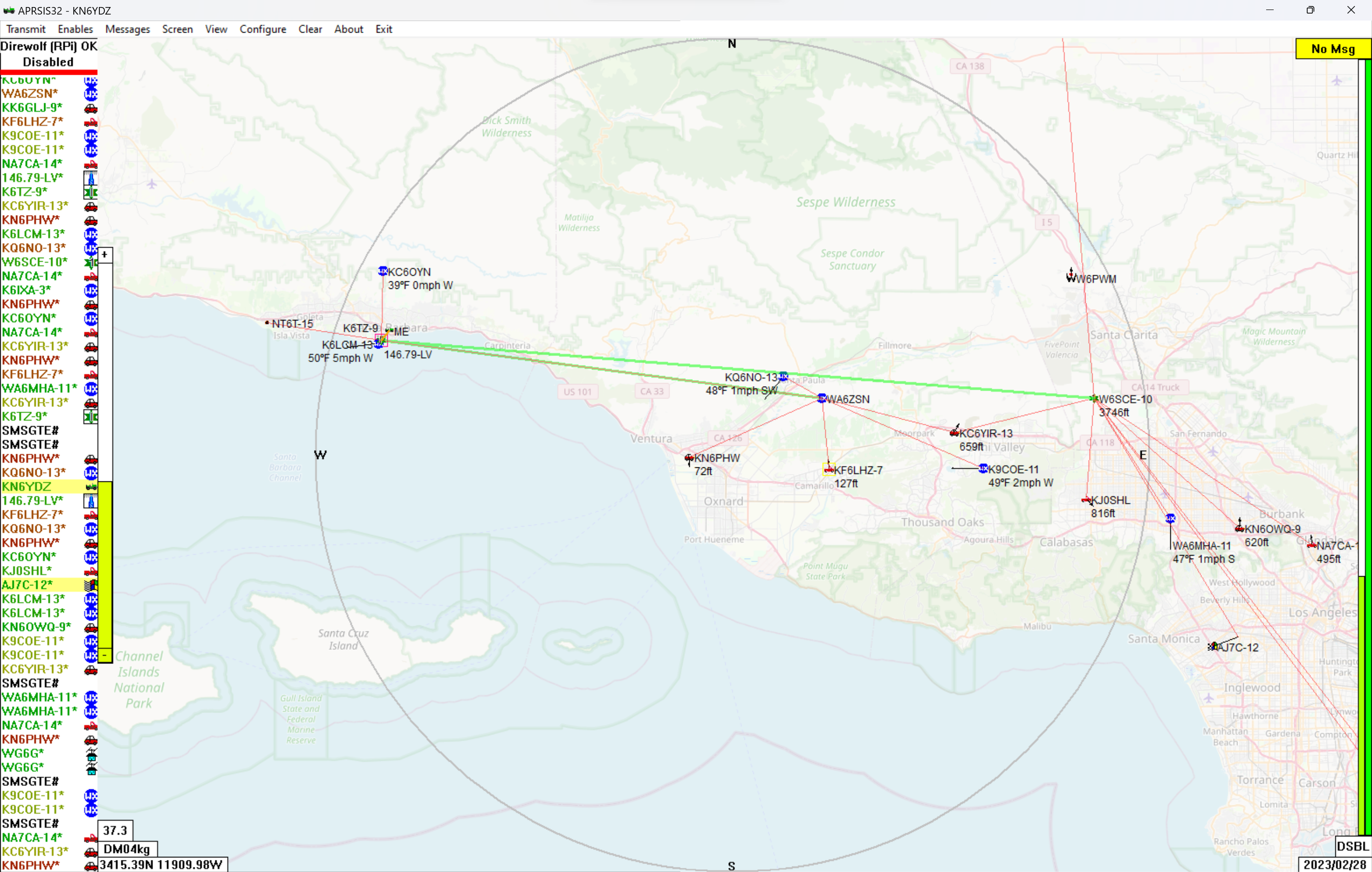 APRSIS32 on Windows connected to direwolf on Raspberry Pi